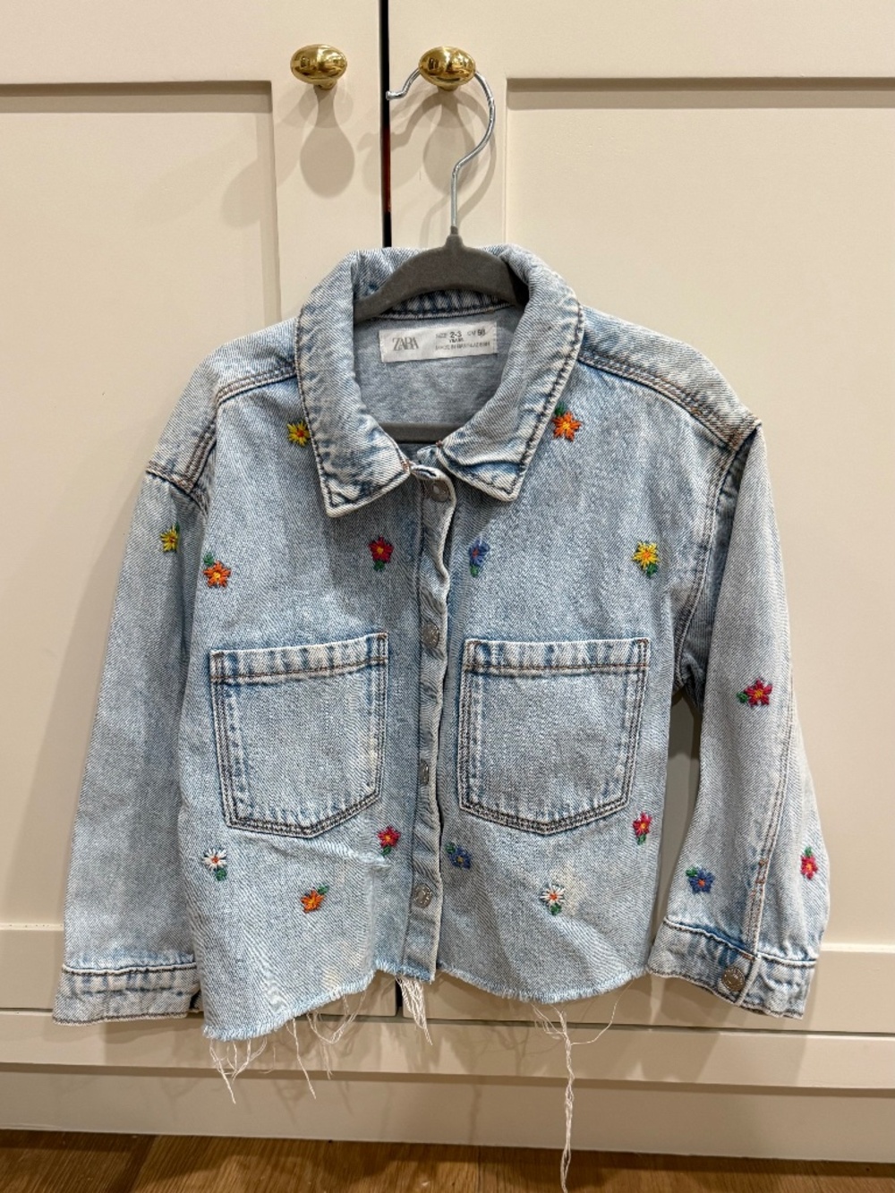 Zara Girls Denim Jacket with Flowers - Size 2-3 yrs